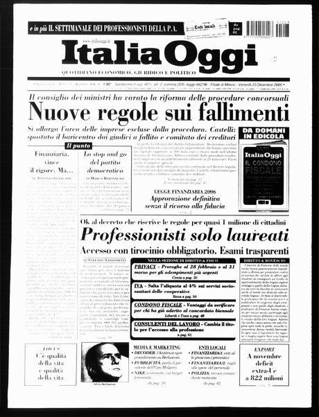 Italia oggi : quotidiano di economia finanza e politica